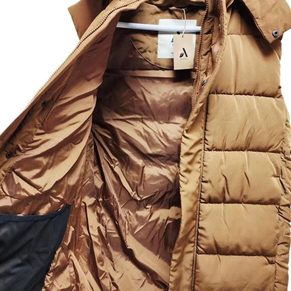 Mens Hooded Puffer Vest Jacket SZ S Brown Quilted Sleeveless Zipper Snap Front - Picture 5 of 8